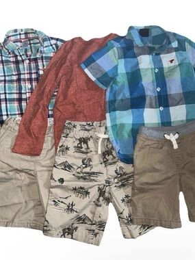 Lot Of 6 Toddler Boy Summer Clothes Shorts Button Down Shirts Size 5T